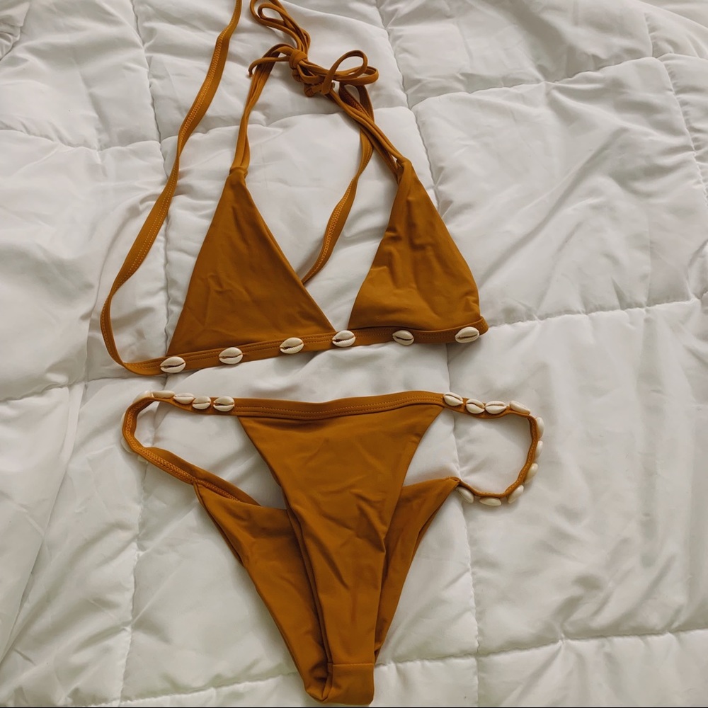 burnt orange string seashell bikini set